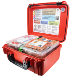 Family First Aid Kit Open, orange.